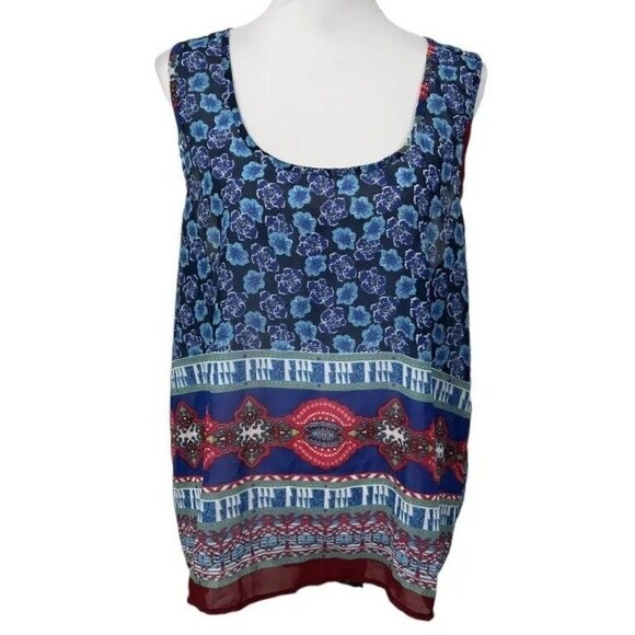 Speed Limit MPH Blouse Plus Size 2X Sheer Split Racer Back Over Top Floral Aztec - Picture 1 of 12